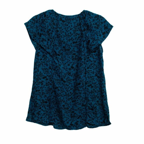 Liz Claiborne Women Blue Black Floral Print Blouse VNeck Flutter Short Sleeve XS - Picture 3 of 7